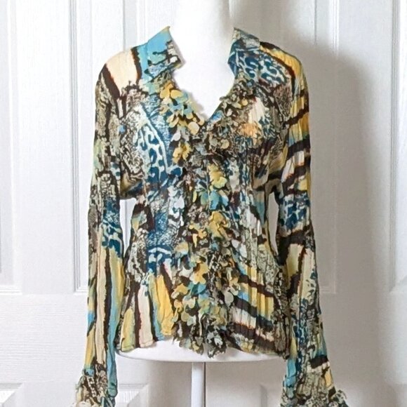 Violet & Claire Tops - VIOLET & CLAIRE Women's Long Sleeve Crinkled Blouse Top Size XL Multi-Print